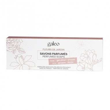 Caja 3 jabones pastilla perfumados Fleurs de jardin Galeo