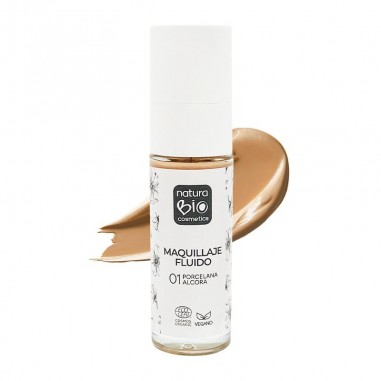 Maquillaje Fluido 01 Porcelana Alcora de NaturaBIO Cosmetics: Tono claro, acabado natural y fórmula Bio para una piel radiante.