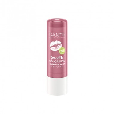 Bálsamo labial Color Kiss 03 Soft Candy de Sante, tono rosado suave con hidratación y brillo natural.