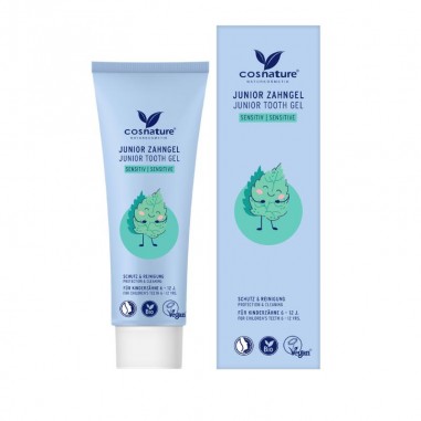 Pasta de Dientes Junior Sensitive con Flúor Cosnature: protección suave y eficaz para dientes sensibles de los más pequeños.