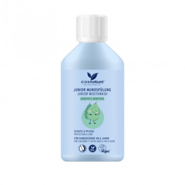 Enjuague Bucal Junior Sensitive con Flúor Cosnature: protección suave y aliento fresco para dientes sensibles